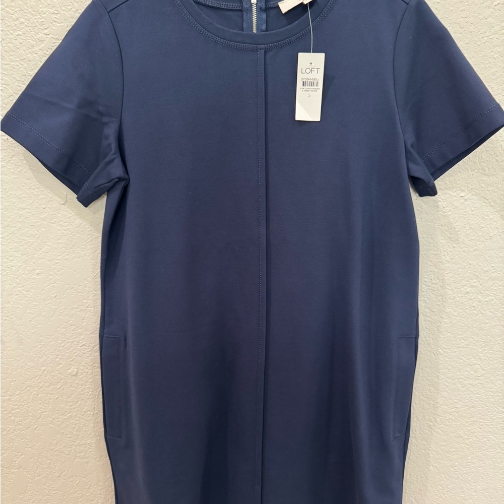 LOFT Navy Blue Short Sleeve Shirt Dress - Picture 3 of 6